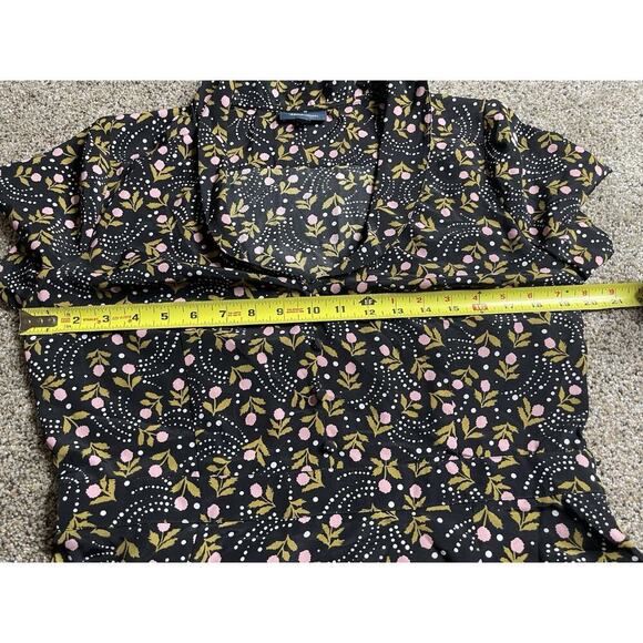 Modcloth Midi Floral Short Sleeve Dress Cottage Core Deep V Size 12 Black Pink - Picture 6 of 6